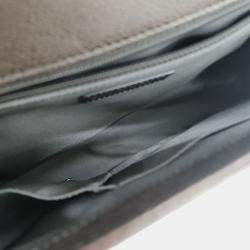 Pre Owned Chanel Brown Grey Leather and Tweed Tweed Boy Bag Large