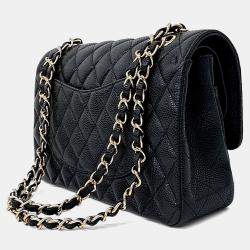 Pre Owned Chanel Black Leather Caviar Classic Medium