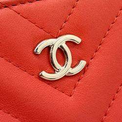 Pre Owned Chanel Orange Leather Chevron Clutch Large