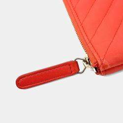 Pre Owned Chanel Orange Leather Chevron Clutch Large