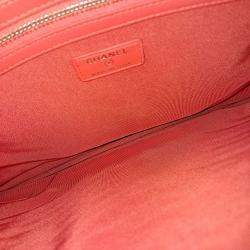 Pre Owned Chanel Orange Leather Chevron Clutch Large