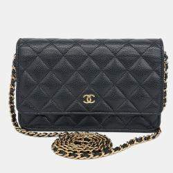 مملوكة مسبقًا حقيبة شانيل حقيبة يد صغيرة سوداء جلد كافيار كروس بودي