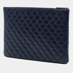 Pre Owned Chanel Blue Large CC Bicolor Quilted Lambskin Clutch