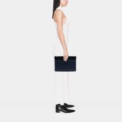 Pre Owned Chanel Blue Large CC Bicolor Quilted Lambskin Clutch