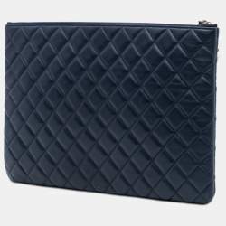Pre Owned Chanel Blue Large Quilted Lambskin Casino Charms O Case Clutch