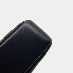 Pre Owned حقيبة شانيل بحمالة كتف ذات مقبض علوي جلد عجل لامع أسود مقلم حجم صغير