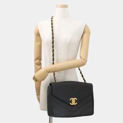 Pre Owned Chanel Chevron Flap Black Caviar Leather Shoulder Bag