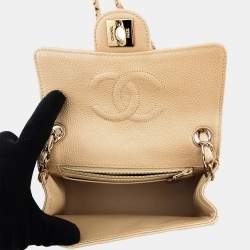 مملوكة مسبقًا Chanel Matelasse Mini Beige Caviar Leather Chain Shoulder Bag