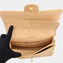 Pre Owned حقيبة شانيل رفرف مزدوج سلسلة كتف جلد كافيار بيج حجم 25