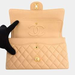 Pre Owned حقيبة شانيل رفرف مزدوج سلسلة كتف جلد كافيار بيج حجم 25