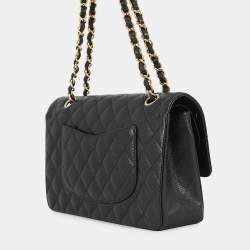 Pre Owned حقيبة كتف شانيل ماتلاس أسود كافيار جلد رفرف مزدوج سلس لة حجم 25