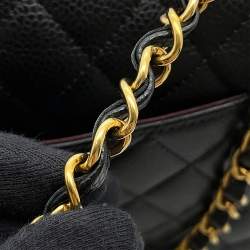 Pre Owned حقيبة كتف شانيل ماتلاس أسود كافيار جلد رفرف مزدوج سلسلة حجم 25