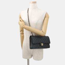 Pre Owned حقيبة كتف شانيل ماتلاس أسود كافيار جلد رفرف مزدوج سلسلة حجم 25