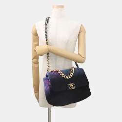 Pre Owned حقيبة كتف بسلسلة شانيل 19 صوف تويد أسود/أرجواني