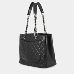 Pre Owned Chanel GST Chain Tote Bag Black Caviar Leather