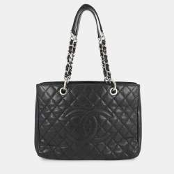 Pre Owned Chanel GST Chain Tote Bag Black Caviar Leather
