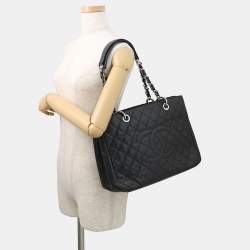 Pre Owned Chanel GST Chain Tote Bag Black Caviar Leather