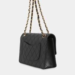 Pre Owned Chanel Matelasse Single Flap 25 Black Caviar Leather Shoulder Bag