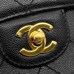 Pre Owned Chanel Matelasse Single Flap 25 Black Caviar Leather Shoulder Bag