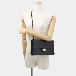 Pre Owned Chanel Matelasse Single Flap 25 Black Caviar Leather Shoulder Bag