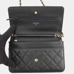 مملوكة مسبقًا Chanel Matelassé Black Caviar Leather Wallet on Chain
