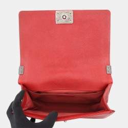 Pre Owned Chanel Boy Small Red Caviar Leather Shoulder Bag