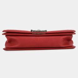 Pre Owned Chanel Boy Small Red Caviar Leather Shoulder Bag
