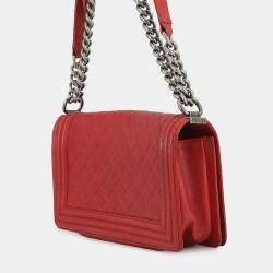 Pre Owned Chanel Boy Small Red Caviar Leather Shoulder Bag