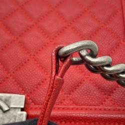 Pre Owned Chanel Boy Small Red Caviar Leather Shoulder Bag