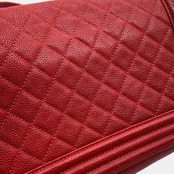 Pre Owned Chanel Boy Small Red Caviar Leather Shoulder Bag