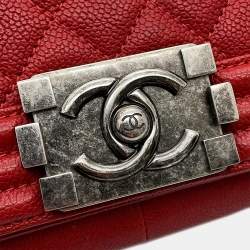 Pre Owned Chanel Boy Small Red Caviar Leather Shoulder Bag