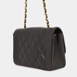 مملوكة مسبقًا حقيبة كتف سلسلة شانيل ديانا جلد حملان أسود بحجم 22