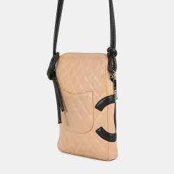 مملوكة مسبقًا حقيبة شانيل كامبون لاين كتف بيج/أسود جلد غنم حجم متوسط