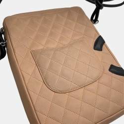 مملوكة مسبقًا حقيبة شانيل كامبون لاين كتف بيج/أسود جلد غنم حجم متوسط