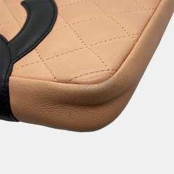 مملوكة مسبقًا حقيبة شانيل كامبون لاين كتف بيج/أسود جلد غنم حجم متوسط