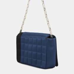 Pre Owned Chanel Chocolate Bar Chain shoulder Bag Blue/Black Satin