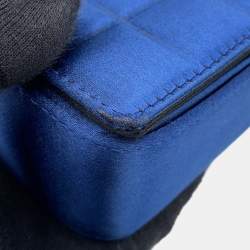 Pre Owned Chanel Chocolate Bar Chain shoulder Bag Blue/Black Satin