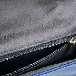 Pre Owned Chanel Chocolate Bar Chain shoulder Bag Blue/Black Satin