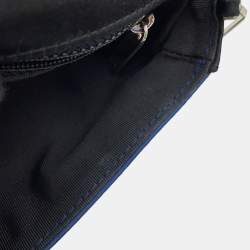 Pre Owned Chanel Chocolate Bar Chain shoulder Bag Blue/Black Satin