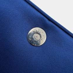 Pre Owned Chanel Chocolate Bar Chain shoulder Bag Blue/Black Satin