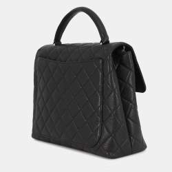 Pre Owned Chanel Matelasse Top Handle Handbag Black Caviar Leather