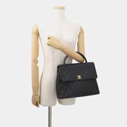 Pre Owned Chanel Matelasse Top Handle Handbag Black Caviar Leather