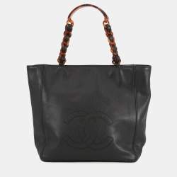 Pre Owned Chanel Cc Logo Plastic Chain Tote Bag Black/Brown Caviar Leather