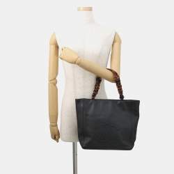 Pre Owned Chanel Cc Logo Plastic Chain Tote Bag Black/Brown Caviar Leather