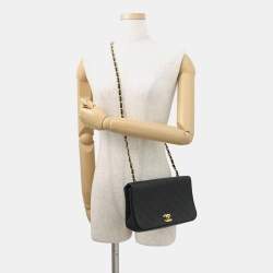 مملوكة مسبقًا حقيبة كتف سلسلة شانيل ماتلاسية كاملة من جلد الخراف الأسود حجم ٢٣