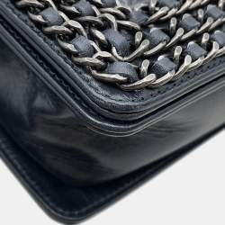 Pre Owned حقيبة شانيل بوي شانيل كتف بسلسلة جلد خروف كحلي حجم 20