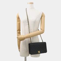 Pre Owned Chanel Matelasse Full Flap Chain shoulder Bag Black Lambskin