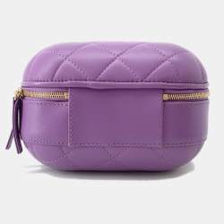 Pre Owned Chanel Matelasse Top Handle Vanity 2-Way Chain shoulder Bag Purple Lambskin Size Small