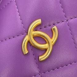 Pre Owned Chanel Matelasse Top Handle Vanity 2-Way Chain shoulder Bag Purple Lambskin Size Small