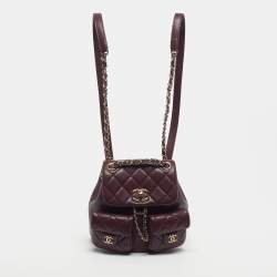 Pre Owned Chanel Duma Mini Burgundy Quilted Caviar Leather Backpack